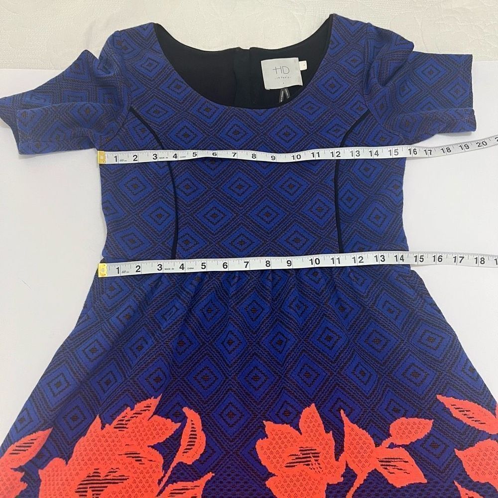 HD In Paris Blue Coral Blushed Blooms Jacquard Fit And Flare Dress Small - Picture 13 of 16
